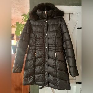 Puffer Trench Coat Faux Fur Hood